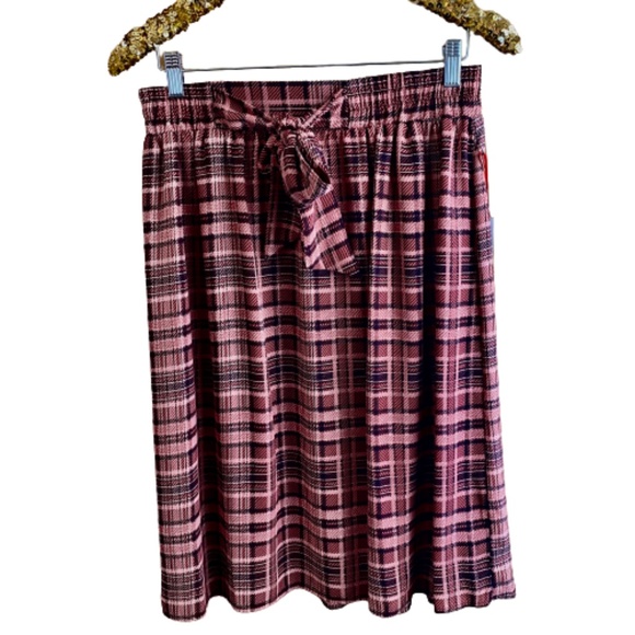 ELLE Skirt A-Line Tie-Waist Lined Pink Wine Plaid - Picture 4 of 9